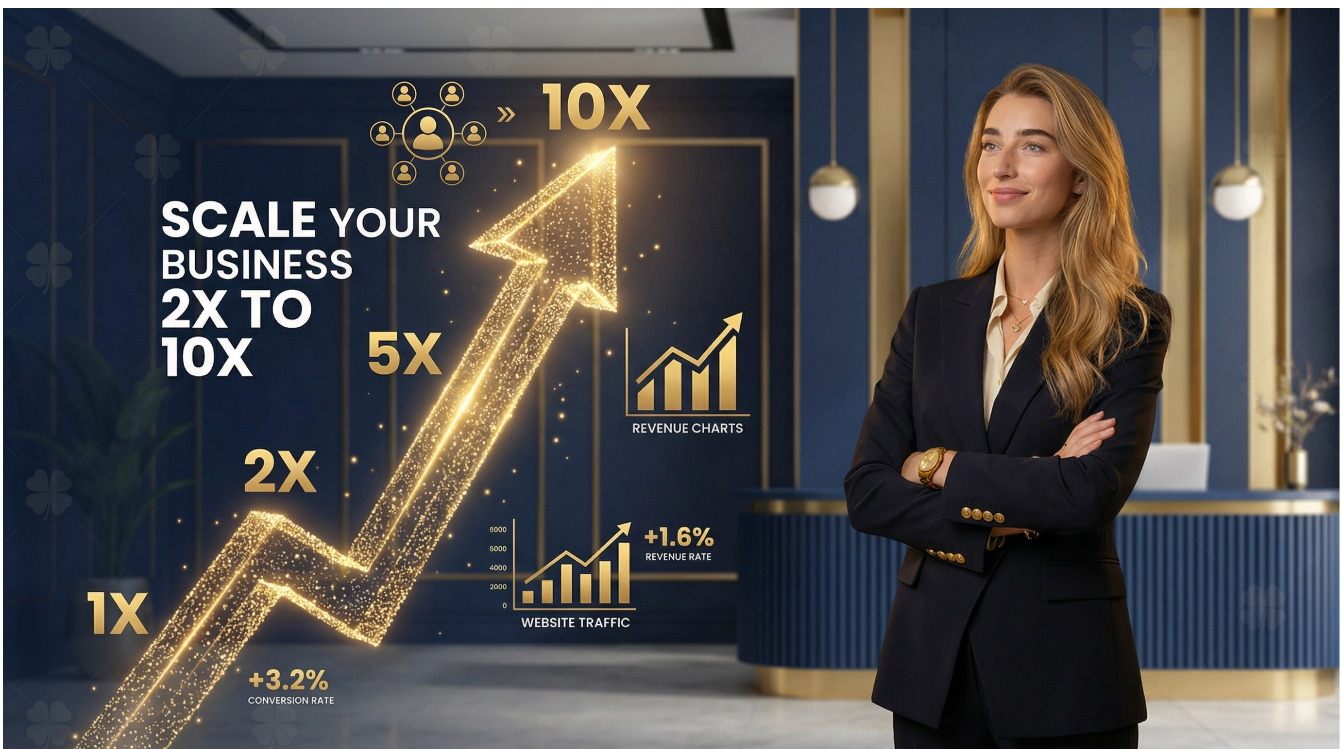 Strategic business growth chart showing 2x to 10x ROI scaling - AI Workflow Automation